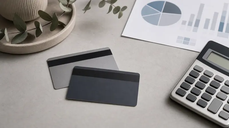 Unbranded cards, calculator and an abstract chart
