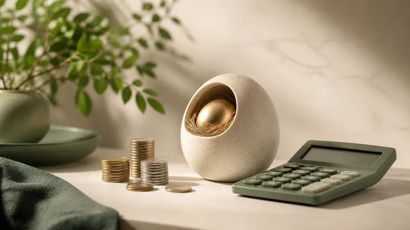 A retirement nest egg, coins and calculator